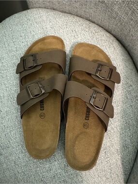 Women's Double-Buckle Brown Comfort Sandals